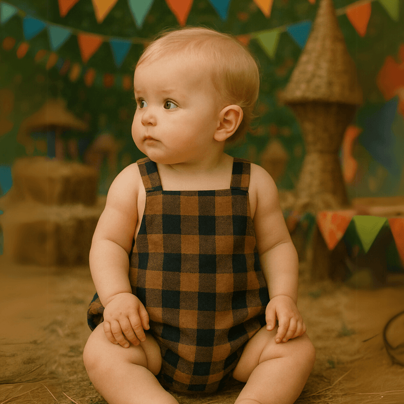 Romper Bebê Xadrez Flanelado Caramelo