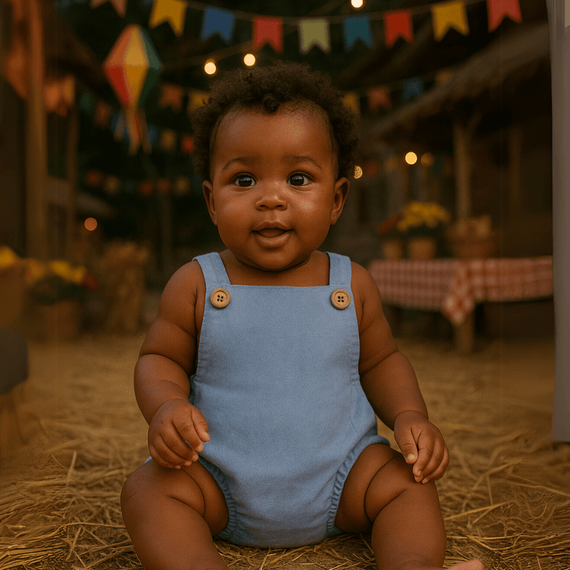 Romper Bebê Tradicional Linho Azul Claro