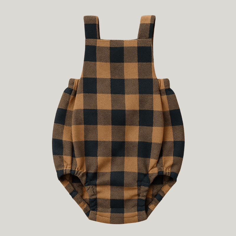 Romper Bebê Xadrez Flanelado Caramelo