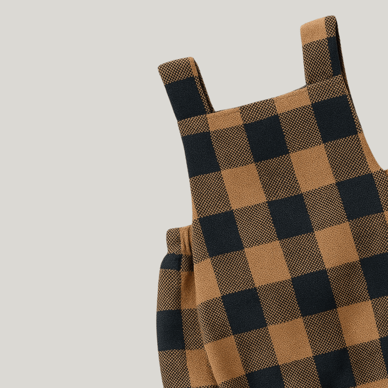 Romper Bebê Xadrez Flanelado Caramelo