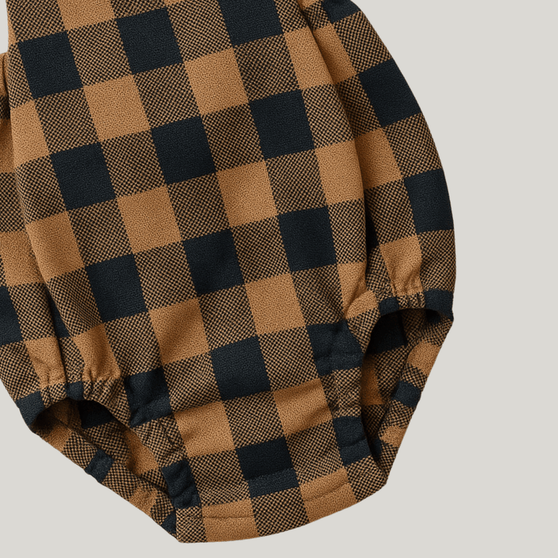 Romper Bebê Xadrez Flanelado Caramelo