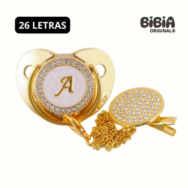 Chupeta Dourada BIBIA™ + Prendedor Strass
