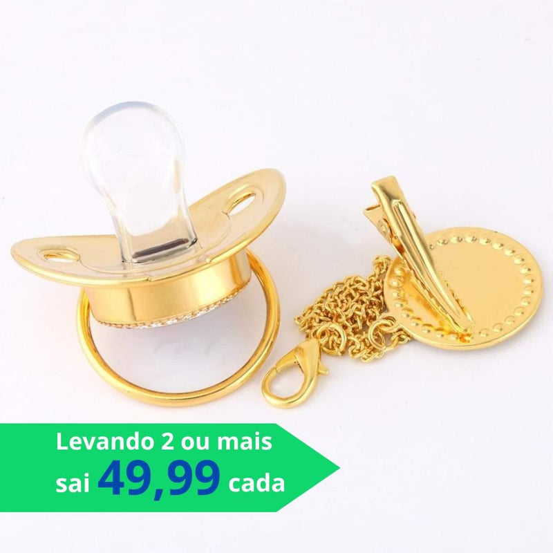 Chupeta Dourada BIBIA™ + Prendedor Strass