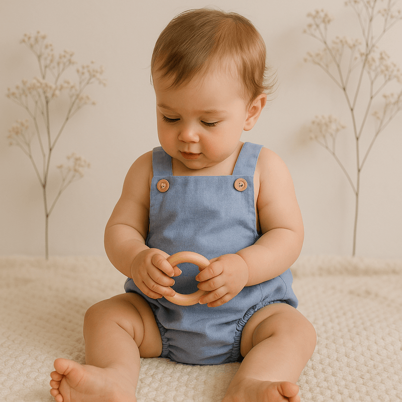 Romper Bebê Tradicional Linho Azul Claro