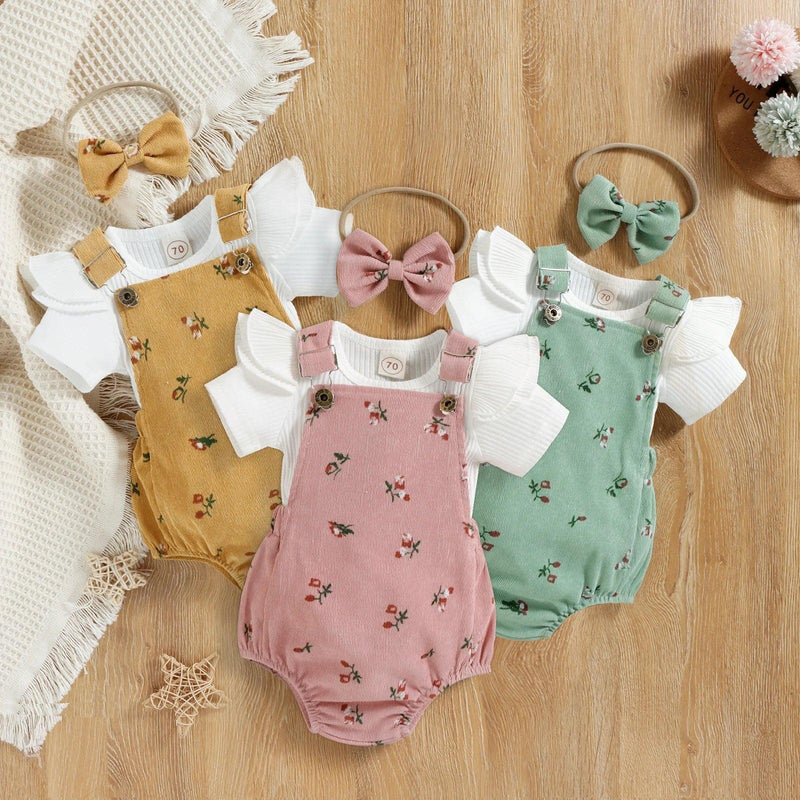 Conjunto Jardineira 3 peças Floral
