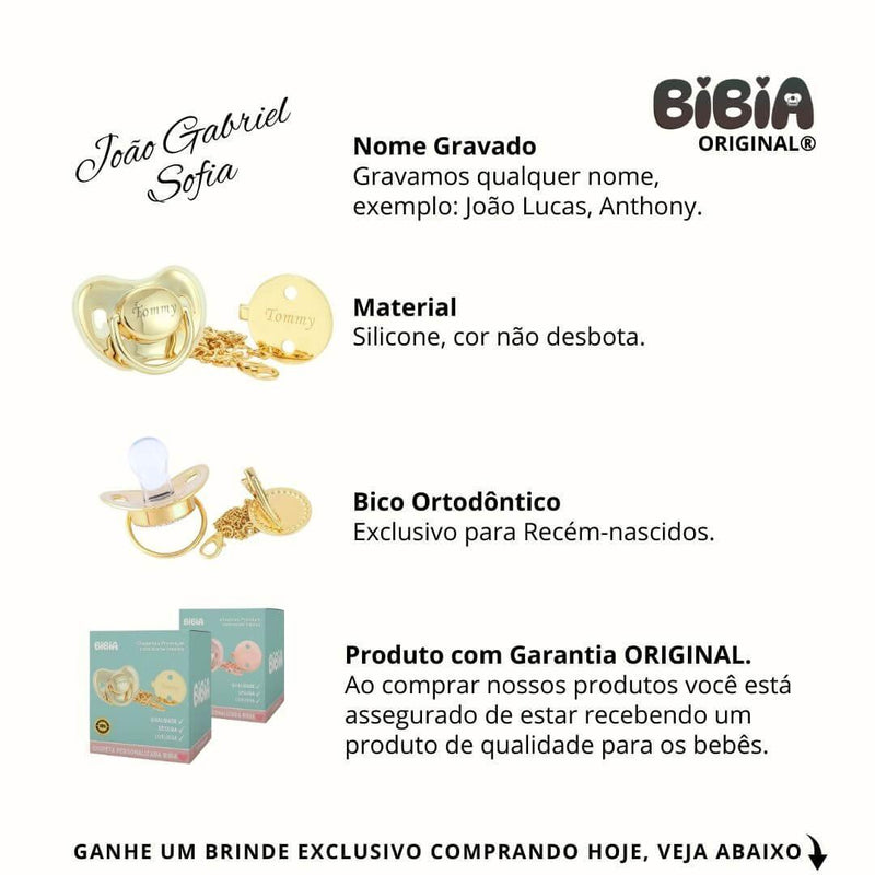COMBO 2 Chupetas sem STRASS com Nome + Prendedores