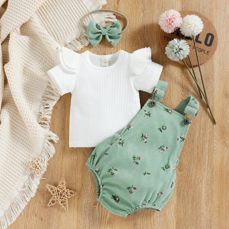 Conjunto Jardineira 3 peças Floral
