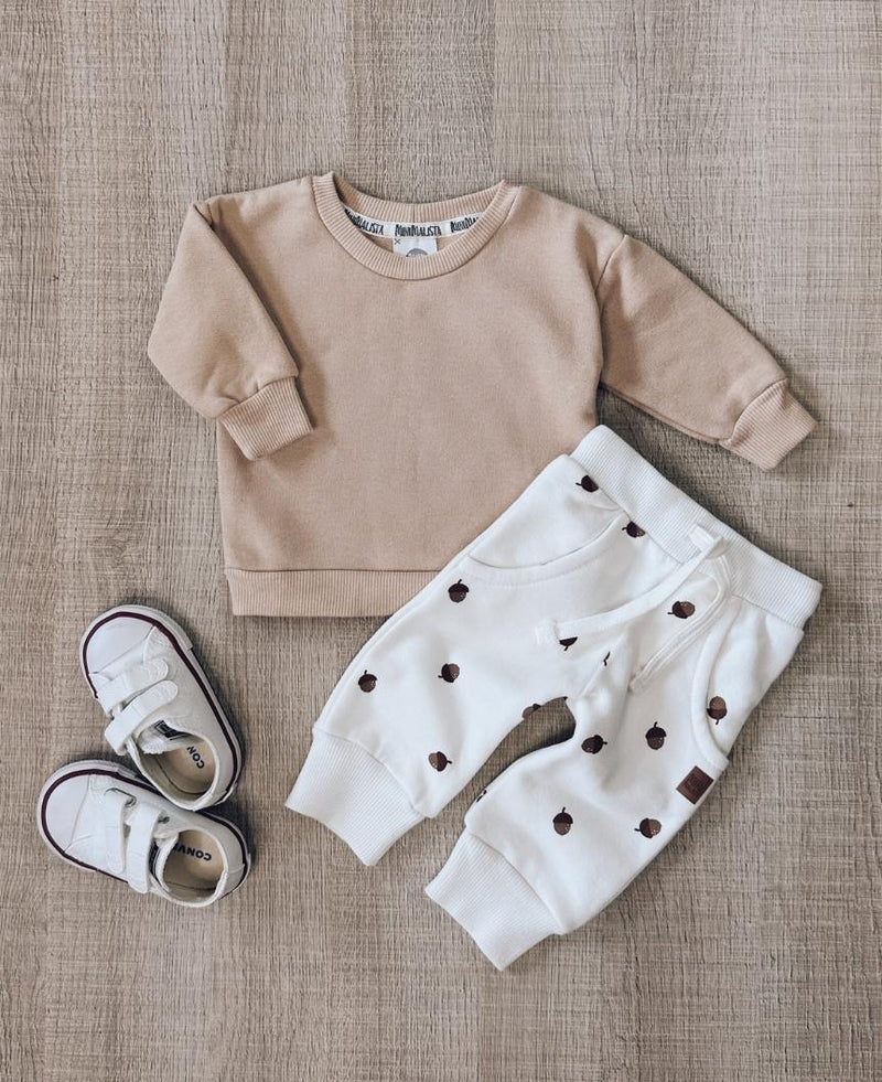 Conjunto de Moletom Infantil Algodão Unissex | Acorn e Beige