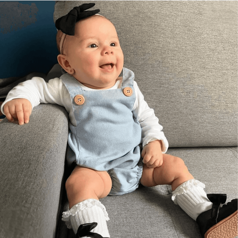 Romper Bebê Tradicional Linho Azul Claro