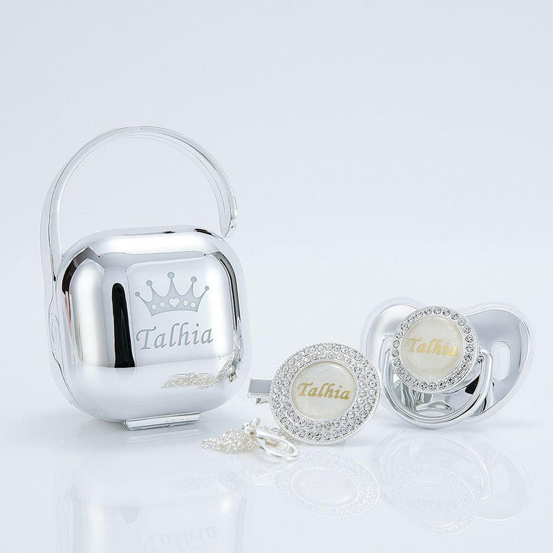 Kit Chupeta + Prendedor + Porta Chupeta com Nome Luxo BIBIA™