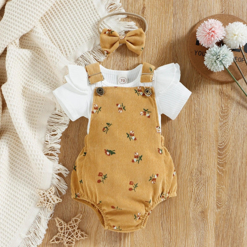 Conjunto Jardineira 3 peças Floral