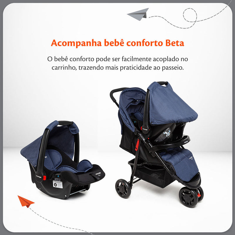 Travel System Delta Duo Pro (Conjunto de Carrinho 3 Rodas Reclinável + Bebê Conforto)