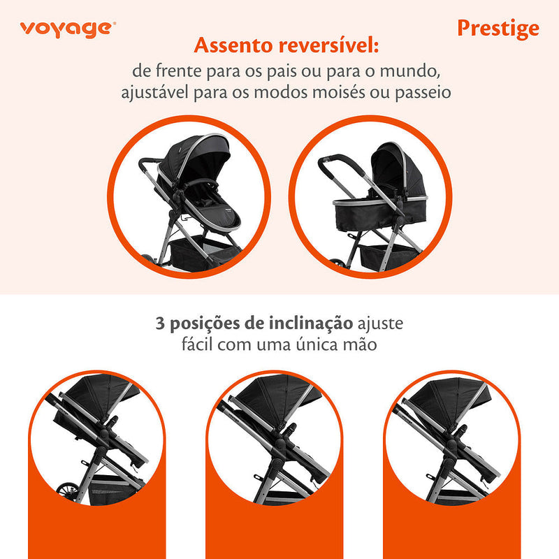 Carrinho de Bebê Prestige com Assento Reversível 3 Posições