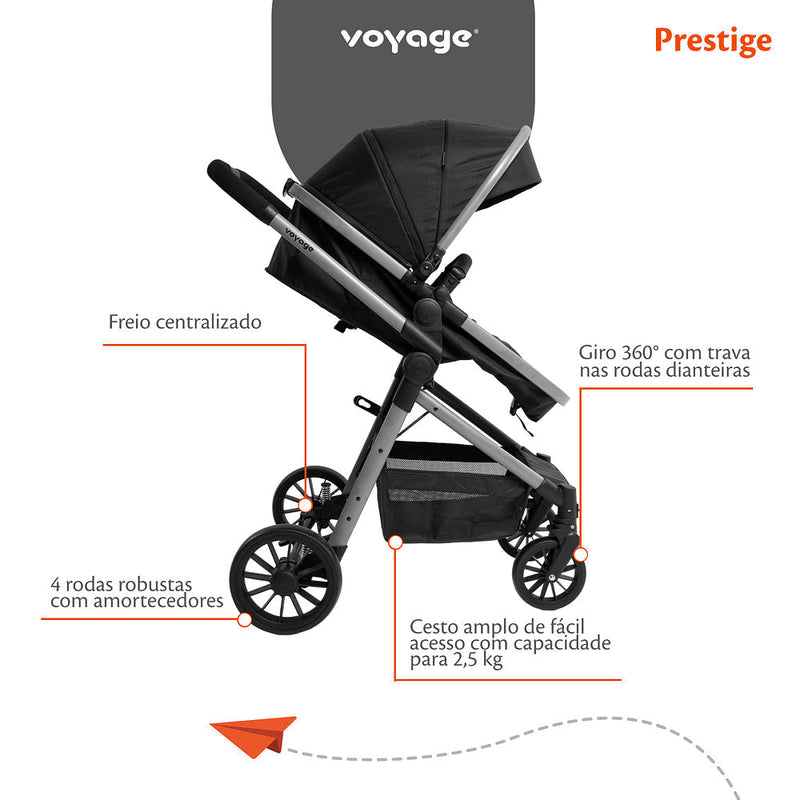 Carrinho de Bebê Prestige com Assento Reversível 3 Posições