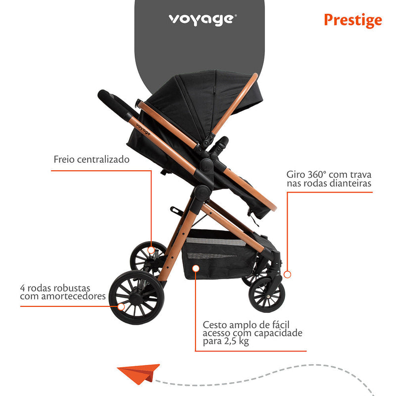 Travel System Prestige Duo ( Conjunto de Carrinho + Bebê Conforto) com Assento Removível