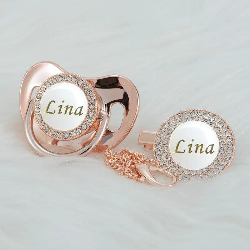 Chupeta Rose Gold Com Nome + Prendedor BIBIA™