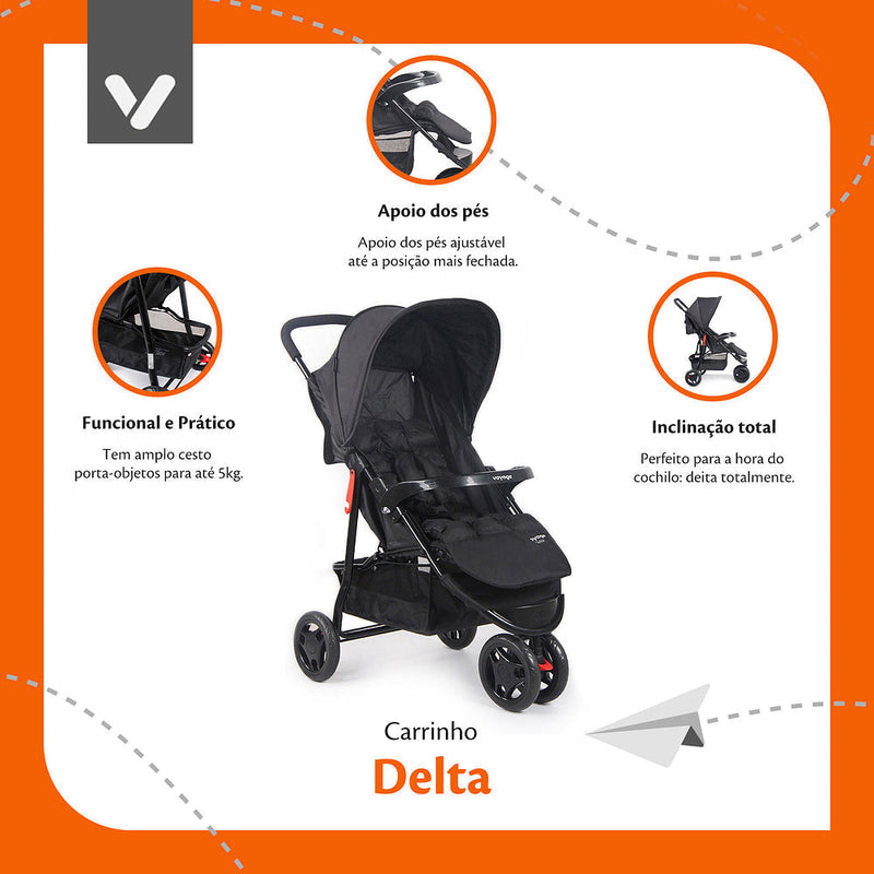 Travel System Delta Trio Pro ( Conjunto de Carrinho + Bebê Conforto + Base para Auto)